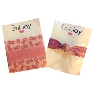 Emi Jay Hair Tie Duo - Pink Ribbon 3-Pack Hair Ties & Pink Crystal Bead Hair Tie